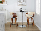 Symphony 24" Fixed-Height Counter Stool - Set of 2 - Walnut Wood, Cream PU, Black Metal
