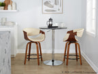 Symphony 24" Fixed-Height Counter Stool - Set of 2 - Walnut Wood, Cream PU, Black Metal