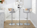 Elisa Adjustable Barstool - Set of 2 - Chrome Metal, Whitewashed Wood, Grey Fabric