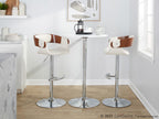 Elisa Adjustable Barstool - Set of 2 - Chrome Metal, Walnut Wood, Cream Fabric