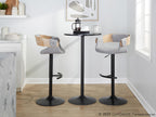 Elisa Adjustable Barstool - Set of 2 - Black Metal, Whitewashed Wood, Grey Fabric