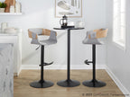 Elisa Adjustable Barstool - Set of 2 - Black Metal, Whitewashed Wood, Grey Fabric