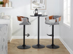 Elisa Adjustable Barstool - Set of 2 - Black Metal, Walnut Wood, Grey Fabric