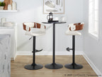 Elisa Adjustable Barstool - Set of 2 - Black Metal, Walnut Wood, Cream Fabric