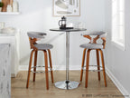 Gardenia 30" Fixed-Height Barstool - Set of 2 - Chrome Metal, Walnut Wood, Light Grey Fabric