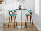 Gardenia 30" Fixed-Height Barstool - Set of 2 - Chrome Metal, Walnut Wood, Teal Fabric