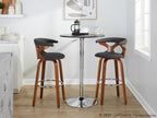 Gardenia 30" Fixed-Height Barstool - Set of 2 - Chrome Metal, Walnut Wood, Charcoal Fabric