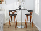 Gardenia 30" Fixed-Height Barstool - Set of 2 - Chrome Metal, Walnut Wood, Charcoal Fabric