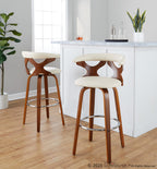 Gardenia 30" Fixed-Height Barstool - Set of 2 - Walnut Wood, Cream PU, Chrome Metal