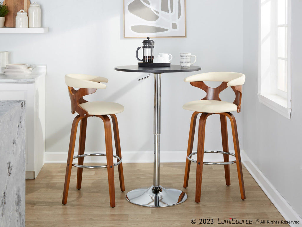 Gardenia 30" Fixed-Height Barstool - Set of 2 - Walnut Wood, Cream PU, Chrome Metal