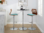 Folia Adjustable Barstool - Set of 2 - Chrome Metal, Walnut Wood, Teal Fabric