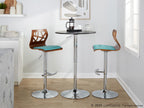 Folia Adjustable Barstool - Set of 2 - Chrome Metal, Walnut Wood, Teal Fabric