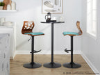 Folia Adjustable Barstool - Set of 2 - Black Metal, Walnut Wood, Teal Fabric