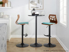 Folia Adjustable Barstool - Set of 2 - Black Metal, Walnut Wood, Teal Fabric