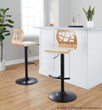 Folia Adjustable Barstool - Set of 2 - Black Metal, Zebra Wood, Cream PU