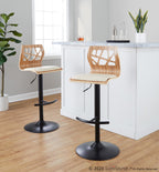 Folia Adjustable Barstool - Set of 2 - Black Metal, Zebra Wood, Cream PU