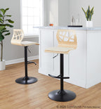 Folia Adjustable Barstool - Set of 2 - Black Metal, Natural Wood, Cream PU