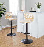 Folia Adjustable Barstool - Set of 2 - Black Metal, Natural Wood, Cream PU