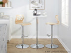 Folia Adjustable Barstool - Set of 2 - Chrome Metal, Natural Wood, Cream PU