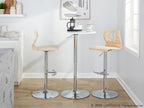Folia Adjustable Barstool - Set of 2 - Chrome Metal, Natural Wood, Cream PU