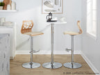 Folia Adjustable Barstool - Set of 2 - Chrome Metal, Zebra Wood, Cream PU