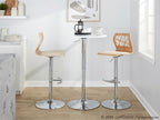 Folia Adjustable Barstool - Set of 2 - Chrome Metal, Zebra Wood, Cream PU