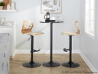 Folia Adjustable Barstool - Set of 2 - Black Metal, Zebra Wood, Cream PU