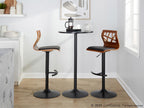Folia Adjustable Barstool - Set Of 2 - Black Metal, Walnut Wood, Black PU