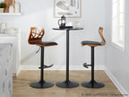 Folia Adjustable Barstool - Set Of 2 - Black Metal, Walnut Wood, Black PU