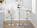 Gardenia Adjustable Barstool - Set of 2 - Chrome Metal, Whitewashed Wood, Cream Fabric
