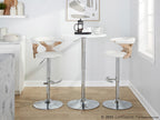 Gardenia Adjustable Barstool - Set of 2 - Chrome Metal, Whitewashed Wood, Cream Fabric