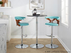 Gardenia Adjustable Barstool - Set of 2 - Chrome Metal, Walnut Wood, Teal Fabric