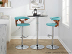 Gardenia Adjustable Barstool - Set of 2 - Chrome Metal, Walnut Wood, Teal Fabric