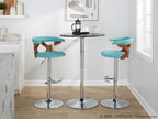 Gardenia Adjustable Barstool - Set of 3 - Chrome Metal, Walnut Wood, Teal Fabric