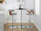 Gardenia Adjustable Barstool - Set of 2 - Chrome Metal, Walnut Wood, Light Grey Fabric