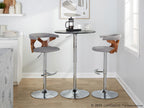 Gardenia Adjustable Barstool - Set of 2 - Chrome Metal, Walnut Wood, Light Grey Fabric