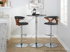 Gardenia Adjustable Barstool - Set of 2 - Chrome Metal, Walnut Wood, Charcoal Fabric
