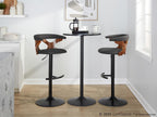 Gardenia Adjustable Barstool - Set of 2 - Black Metal, Walnut Wood, Charcoal Fabric