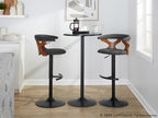 Gardenia Adjustable Barstool - Set of 2 - Black Metal, Walnut Wood, Charcoal Fabric