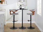 Gardenia Adjustable Barstool - Set of 2 - Black Metal, Walnut Wood, Light Grey Fabric