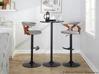 Gardenia Adjustable Barstool - Set of 2 - Black Metal, Walnut Wood, Light Grey Fabric