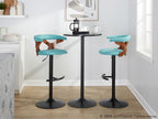 Gardenia Adjustable Barstool - Set of 2 - Black Metal, Walnut Wood, Teal Fabric