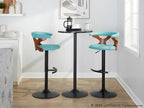 Gardenia Adjustable Barstool - Set of 2 - Black Metal, Walnut Wood, Teal Fabric