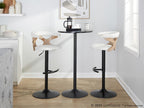 Gardenia Adjustable Barstool - Set of 2 - Whitewashed Wood, Black Metal, Cream Fabric