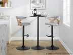 Gardenia Adjustable Barstool - Set of 2 - Whitewashed Wood, Black Metal, Light Grey Fabric