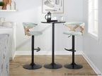 Gardenia Adjustable Barstool - Set of 2 - Whitewashed Wood, Black Metal, Seafoam Green Fabric