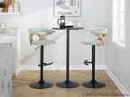 Gardenia Adjustable Barstool - Set of 2 - Whitewashed Wood, Black Metal, Seafoam Green Fabric