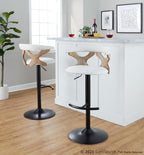 Gardenia Adjustable Barstool - Set of 2 - Whitewashed Wood, Black Metal, Cream Fabric