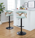 Gardenia Adjustable Barstool - Set of 2 - Whitewashed Wood, Black Metal, Seafoam Green Fabric