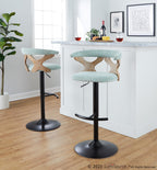 Gardenia Adjustable Barstool - Set of 2 - Whitewashed Wood, Black Metal, Seafoam Green Fabric